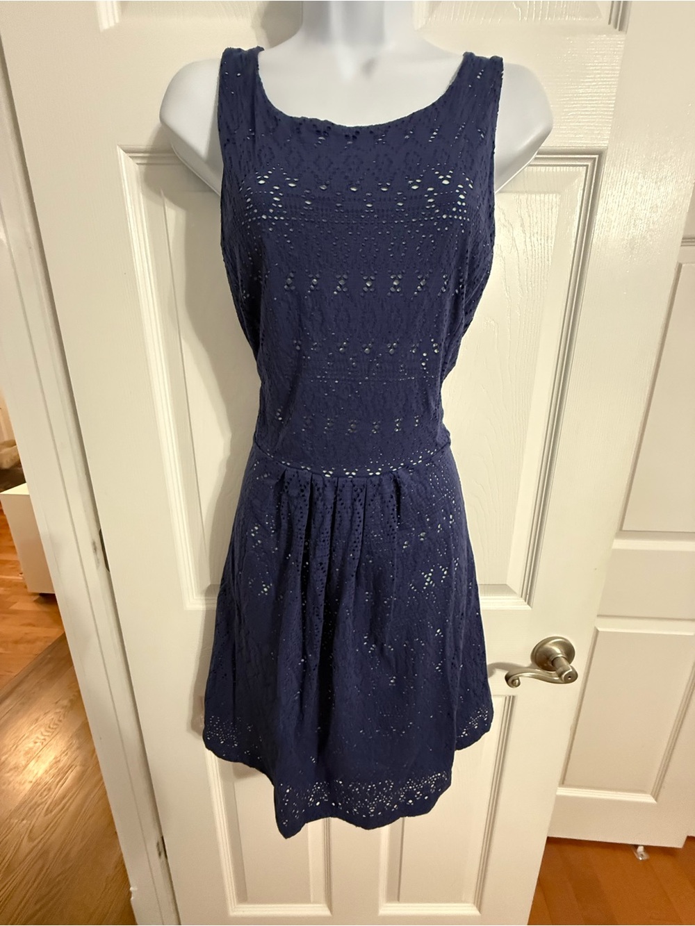 GAP Navy Sleeveless Eyelet Fot and Flare Dress